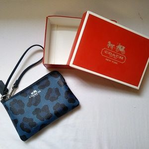 Blue Leopard Print Coach Wristlet